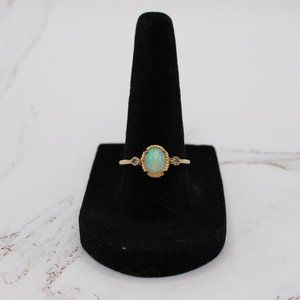 Opal-like Stone Set in Gold Plated Sterling Silver with 2 Zircon Stones